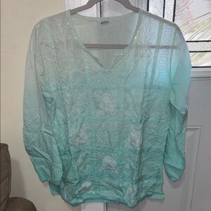 Women's Aqua Embroidered Top